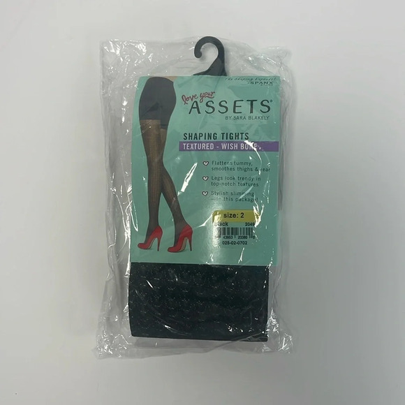 Assets By Sara Blakely Black Wishbone Texture Shaping Tights Women's Size 2 - Picture 1 of 3